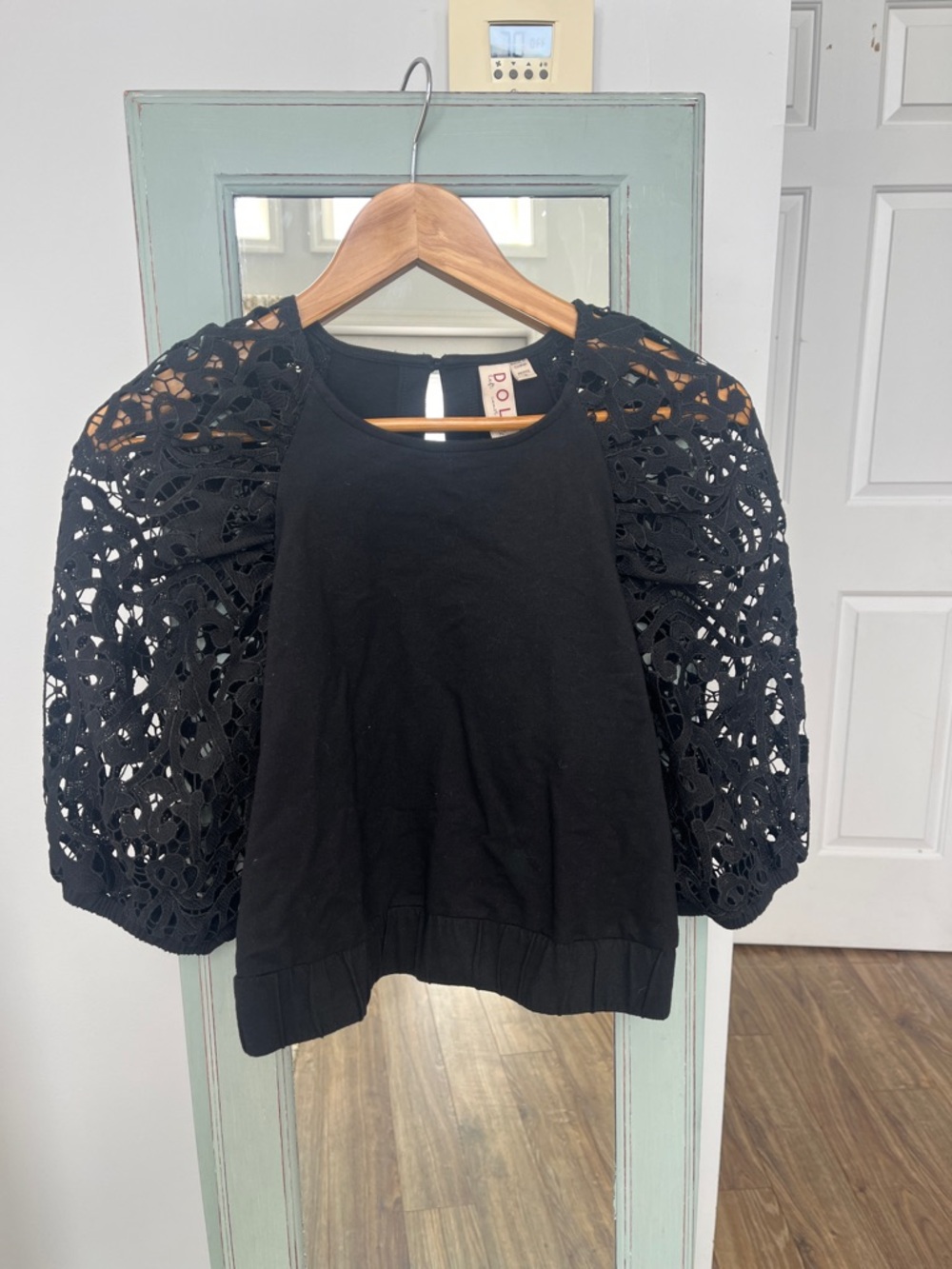 Dolan Black Lace Puff Sleeve Top